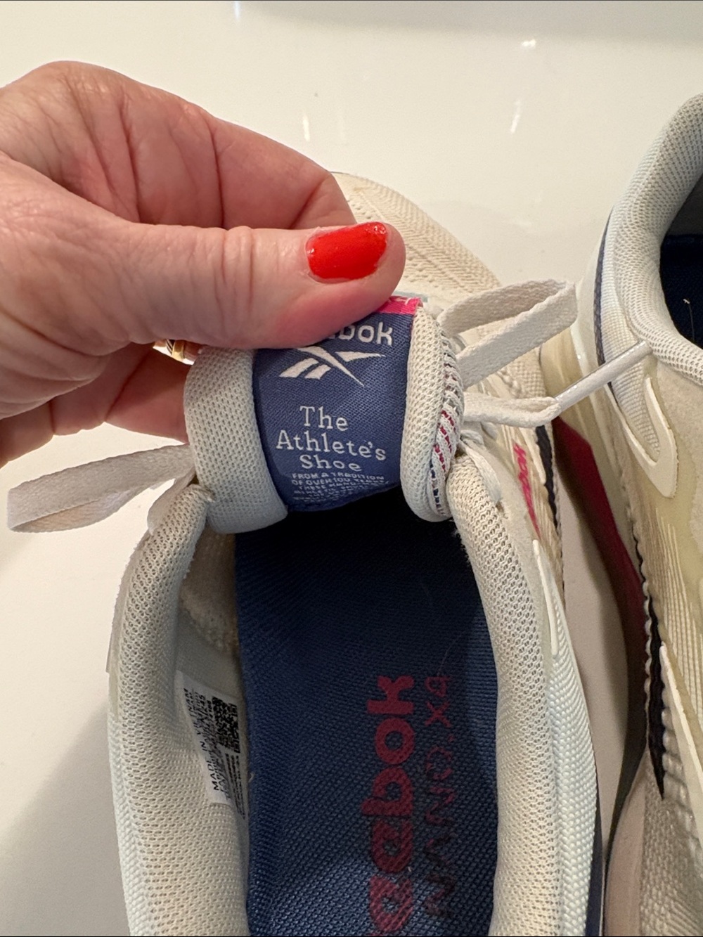 Reebok White Sneakers with Pink Logo and Navy Insole - Picture 3 of 10